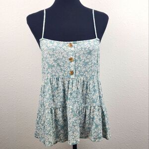 Paper Crane Floral Button Front Tiered Babydoll Cottagecore Tank Top Size XS NWT